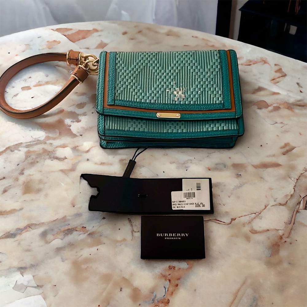 Burberry Prorsum Kingfisher Wristlet/Clutch (see DAMAGES) NWT - Picture 2 of 6